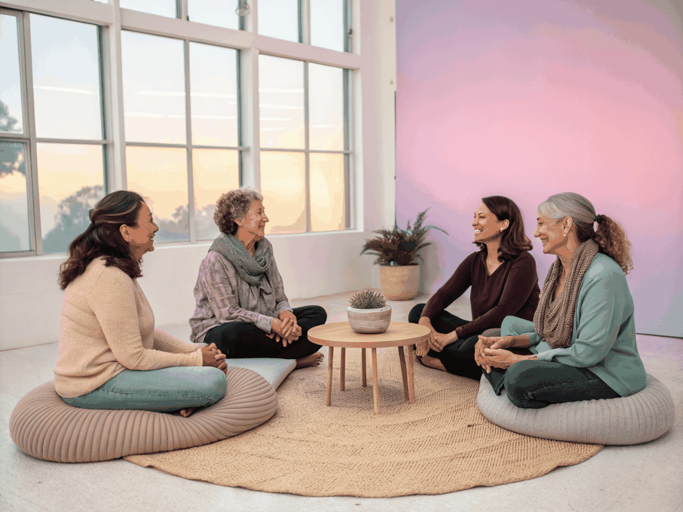 Women supporting each other in a therapeutic setting